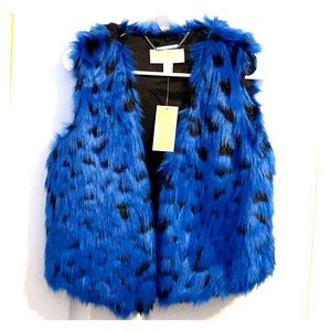 Michael kors cropped faux fur blue leopard vest